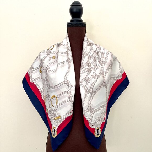 New Gucci Scarf GG Logo Ropes Print Nautical Style Silk Wrap - Picture 6 of 16